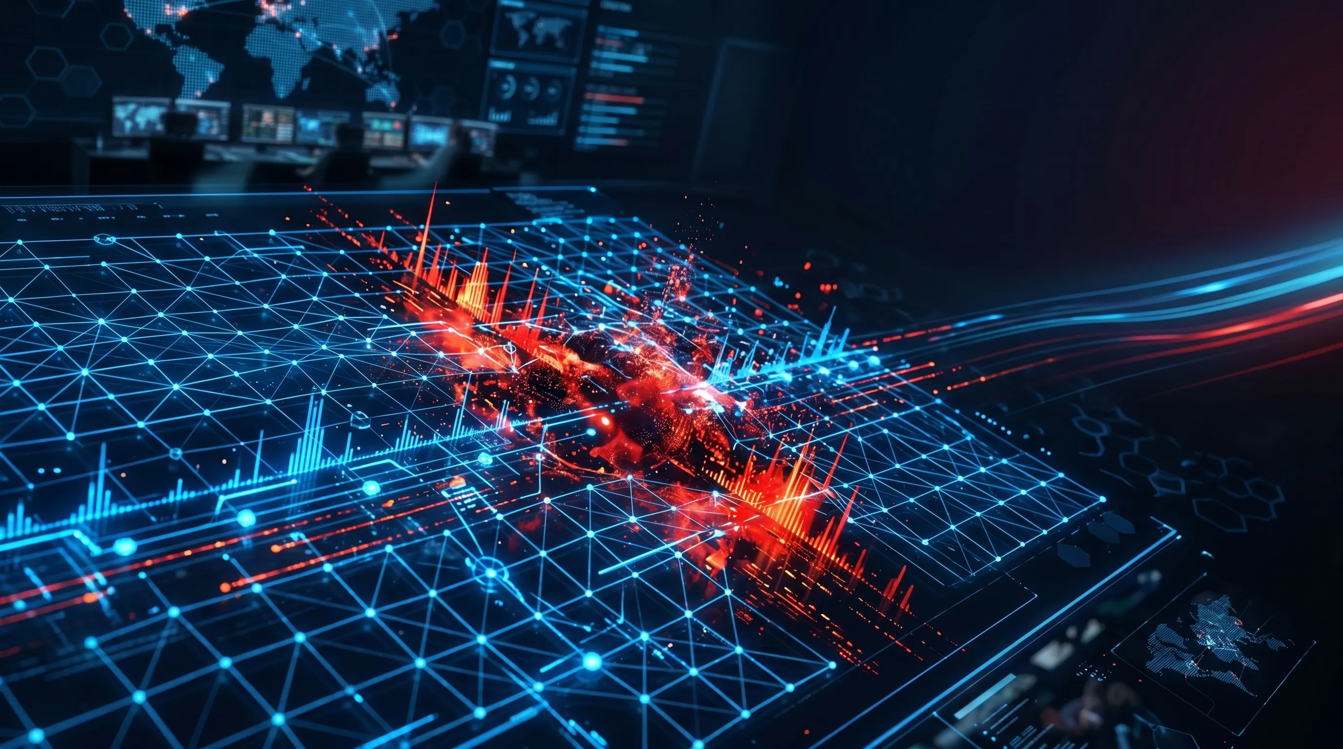 AI-driven threat map detecting an intrusion across a network
